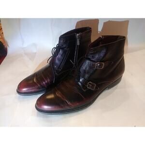 Mezlan Rose Leather Double Monk Strap Buckle Ankle Boots Shoes Mens 10.5 MSpain